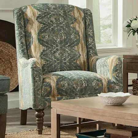 Traditional Accent Chair with Wing Back and Turned Legs